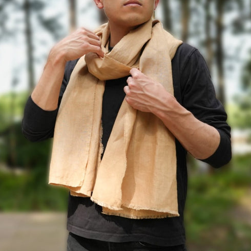 百日紅(サルスベリ)・草木染めリネンストール