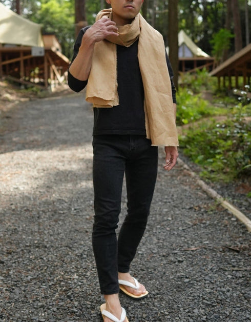 百日紅(サルスベリ)・草木染めリネンストール